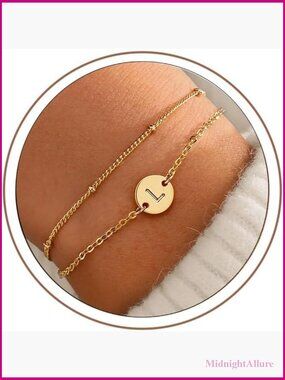 Dainty 18K Gold Plated Monogram Disc Initial Bracelet